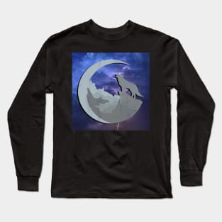 Wolf Howling: Stormy night Graphic Art Wolves Design Spiritual Gifts Long Sleeve T-Shirt